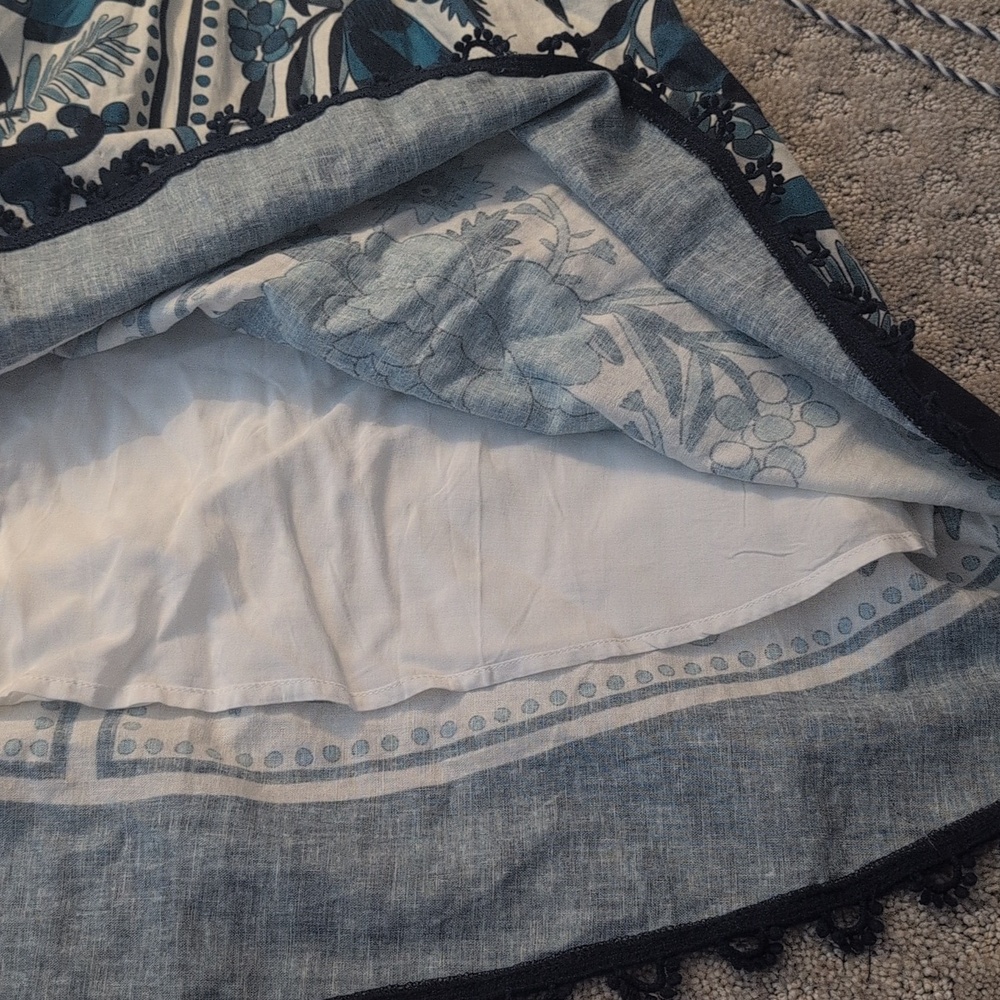 Farm Rio Linen Blend Blue And White Sundress - Picture 4 of 11